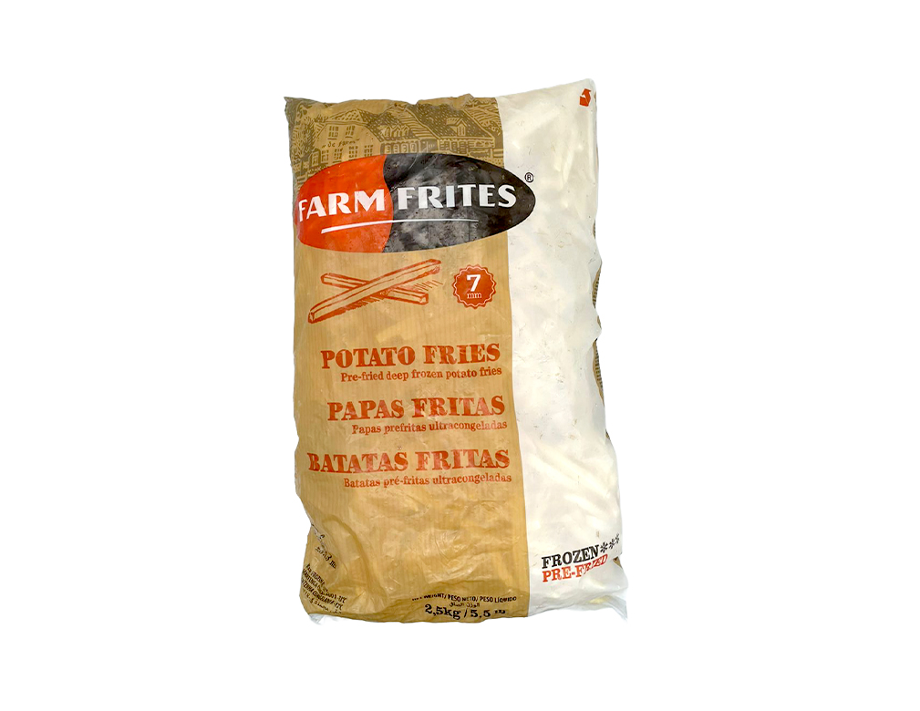 BATATA PALITO CONGELADA PRÉ FRITA 7 MM CORTE FINO FARM FRITES 2,5 KILO (CX 5 PCT) - PMG Atacadista - Melhor Preço em Atacado BATATA PALITO CONGELADA PRÉ FRITA 7 MM CORTE FINO FARM FRITES 2,5 KILO (CX 5 PCT) - produto atacado, food service - PMG Atacadista - Atacado Food Service Itapecerica