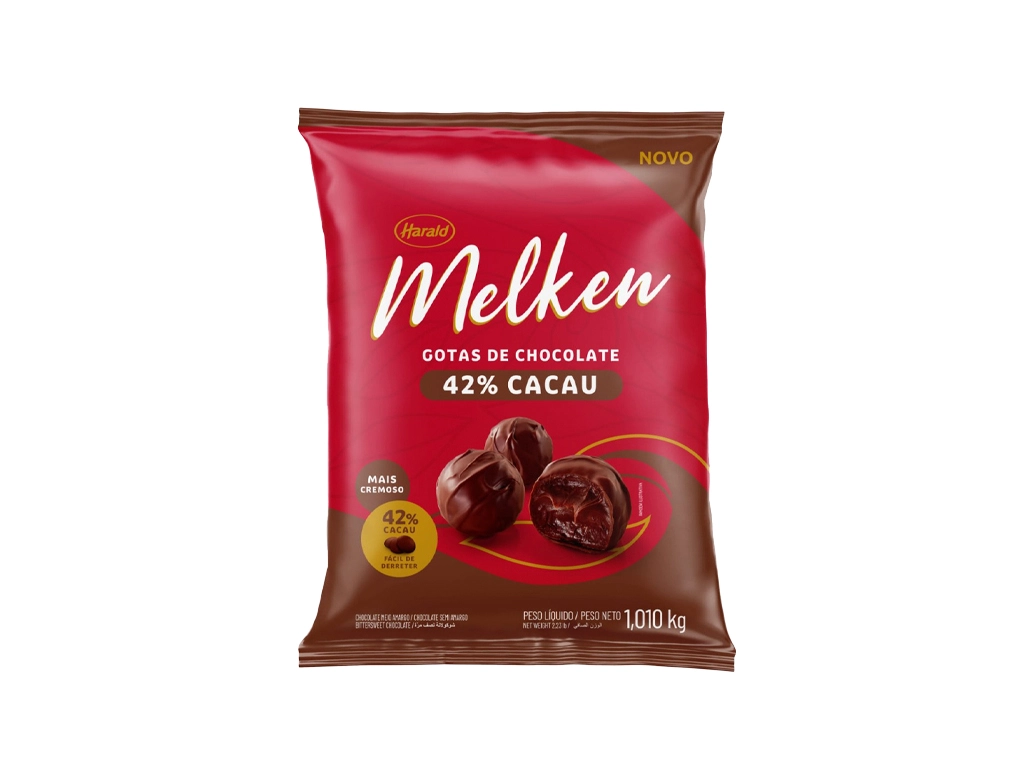CHOCOLATE COBERTURA GOTAS MEIO AMARGO 42% CACAU MELKEN HARALD 1,010 KILO BLACK FRIDAY PMG ATACADISTA