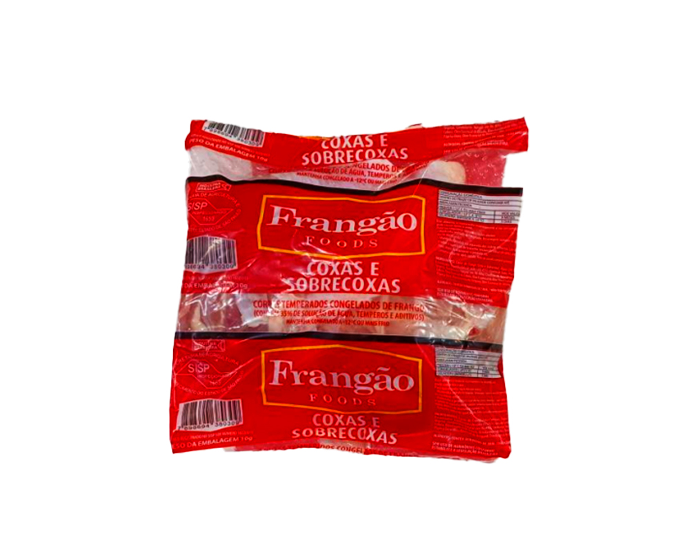 COXAS E SOBRECOXAS DE FRANGO TEMPERADAS CONGELADAS COM OSSO FRANGÃO FOODS (CX 20 KILO) BLACK FRIDAY PMG ATACADISTA