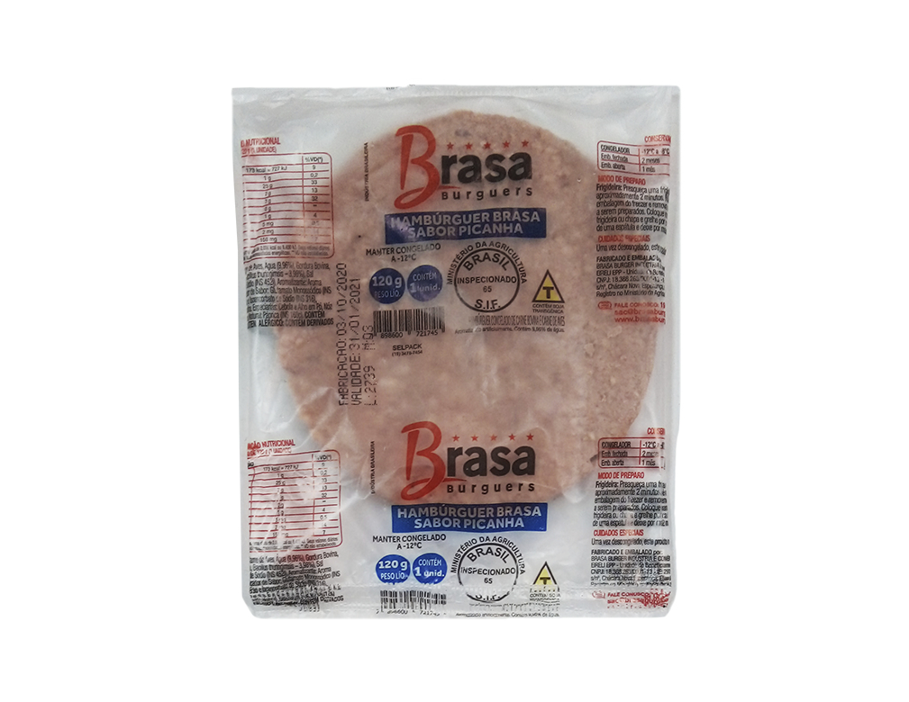HAMBÚRGUER GRANDE DE CARNE BOVINA E AVES SABOR PICANHA BRASA BURGUERS 120 G (CX 30 UN) BLACK FRIDAY PMG ATACADISTA