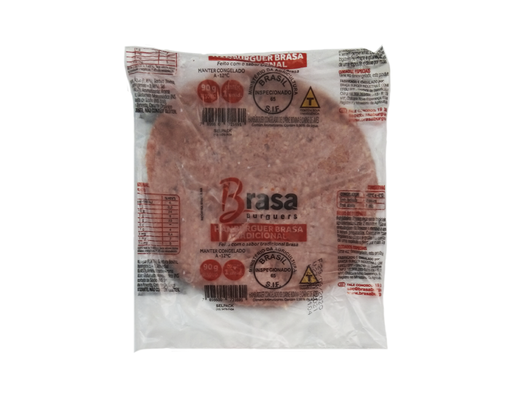 HAMBĂRGUER MĂDIO DE CARNE BOVINA E AVES TRADICIONAL BRASA BURGUERS 90 G (CX 36 UN) BLACK FRIDAY PMG ATACADISTA