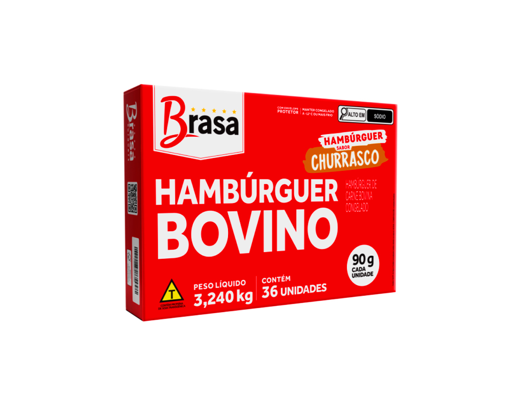 HAMBĂRGUER MĂDIO DE CARNE BOVINA SABOR CHURRASCO BRASA BURGUERS 90 G (CX 36 UN) BLACK FRIDAY PMG ATACADISTA