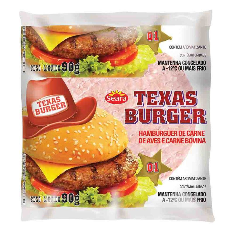 HAMBĂRGUER MĂDIO DE CARNE DE FRANGO E CARNE BOVINA TEXAS BURGUER SEARA 90 G (CX 36 UN) BLACK FRIDAY PMG ATACADISTA