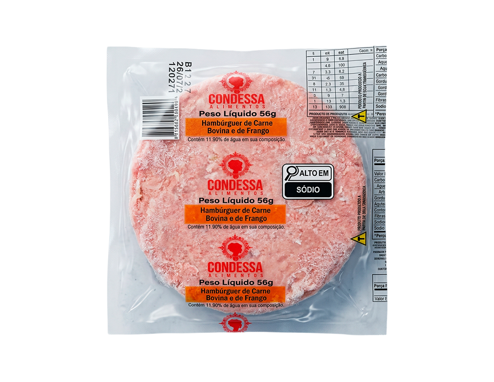 HAMBÚRGUER PEQUENO DE CARNE DE FRANGO E CARNE BOVINA CONDESSA 56 G (CX 36 UN) - PMG Atacadista - Melhor Preço em Atacado HAMBÚRGUER PEQUENO DE CARNE DE FRANGO E CARNE BOVINA CONDESSA 56 G (CX 36 UN) - produto atacado, food service - PMG Atacadista - Atacado Food Service Itapecerica