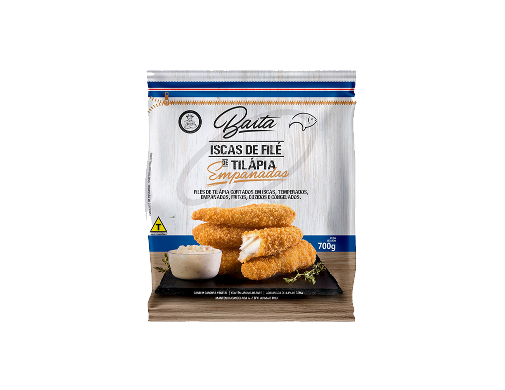ISCAS DE FILÉ DE TILÁPIA EMPANADAS CONGELADAS IQF BAITA 700 G BLACK FRIDAY PMG ATACADISTA