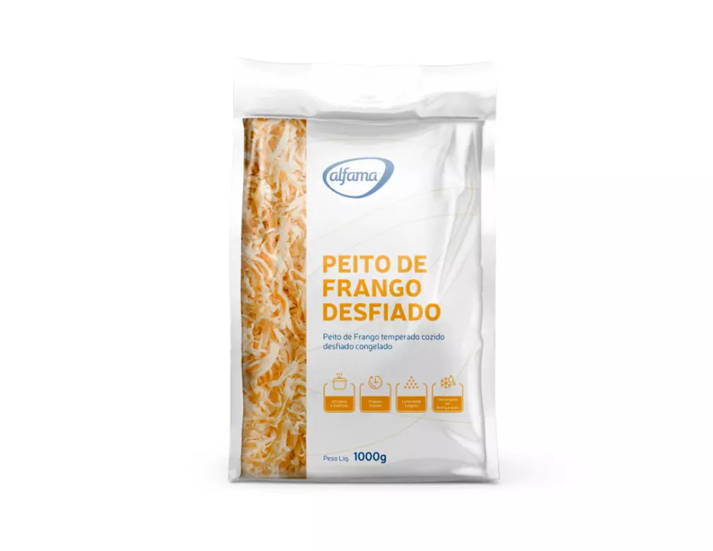 PEITO DE FRANGO CONGELADO COZIDO DESFIADO ALFAMA 1 KILO (CX 6 PCT) BLACK FRIDAY PMG ATACADISTA